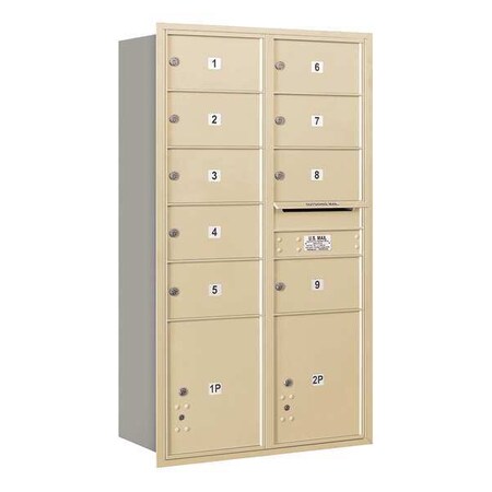 Salsbury Industries Horizontal Mailbox, Sandstone, Powder Coated, 11 Doors, Recessed, Private 3715D-09SRP