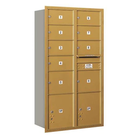 Salsbury Industries Horizontal Mailbox, Gold, Powder Coated, 11 Doors, Recessed, Private 3716D-09GRP