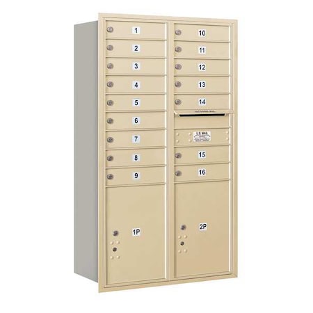 Salsbury Industries Horizontal Mailbox, Sandstone, Powder Coated, 18 Doors, Recessed, Private 3714D-16SRP