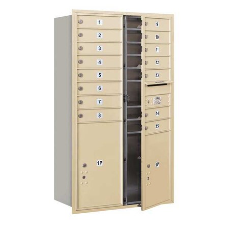 Salsbury Industries Horizontal Mailbox, Sandstone, Powder Coated, 17 Doors, Recessed, Private 3714D-15SFP