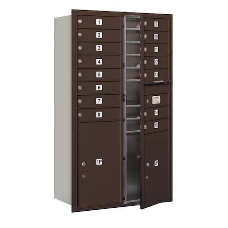Salsbury Industries Horizontal Mailbox, Bronze, Powder Coated, 17 Doors, Recessed, USPS 3714D-15ZFU