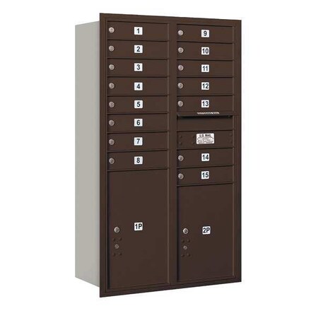 Salsbury Industries Horizontal Mailbox, Bronze, Powder Coated, 17 Doors, Recessed, USPS 3714D-15ZRU