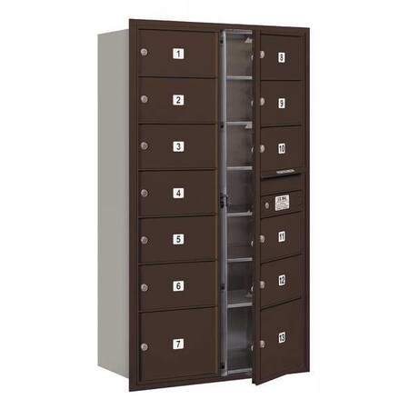 Salsbury Industries Horizontal Mailbox, Bronze, Powder Coated, 13 Doors, Recessed, MB3 3715D-13ZFP