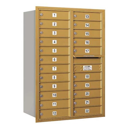 Salsbury Industries Horizontal Mailbox, Gold, Powder Coated, 22 Doors, Recessed, Private 3712D-22GRP
