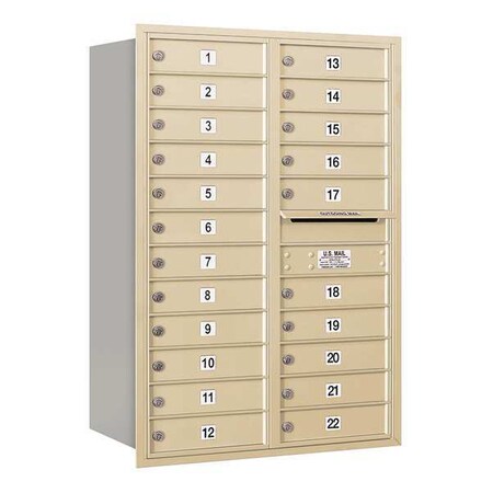 Salsbury Industries Horizontal Mailbox, Sandstone, Powder Coated, 22 Doors, Recessed, Private 3712D-22SRP