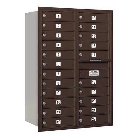 Salsbury Industries Mailbox, Bronze, Powder Coated, 22 Doors, Recessed, Private 3712D-22ZRP