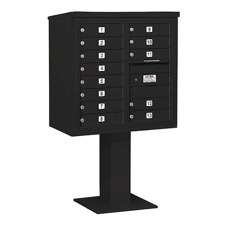 Salsbury Industries Pedestal Mailbox, Black, Powder Coated, 13 Doors, Pedestal, 4C 3408D-13BLK