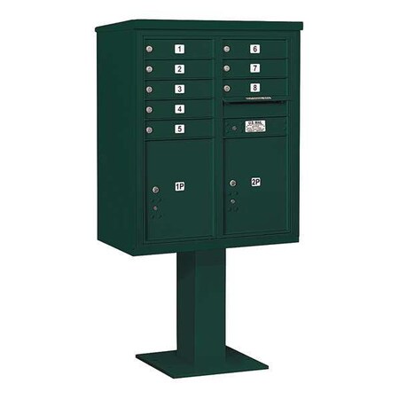 Salsbury Industries Pedestal Mailbox, Green, Powder Coated, 10 Doors, Pedestal, 4C 3410D-08GRN