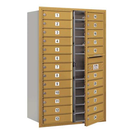 Salsbury Industries Horizontal Mailbox, Gold, Powder Coated, 24 Doors, Recessed, Private 3713D-24GFP