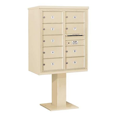 Salsbury Industries Pedestal Mailbox, Sandstone, Powder Coated, 9 Doors, Pedestal, 4C 3410D-09SAN