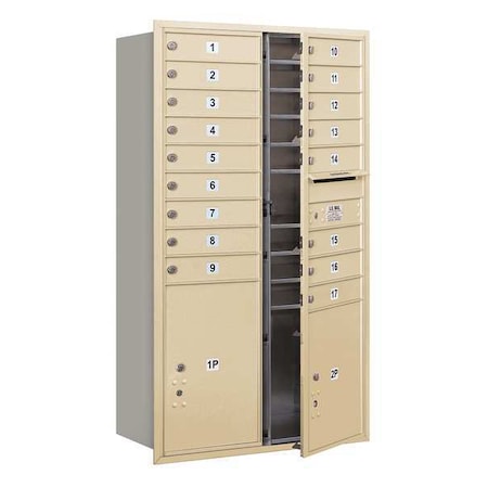 Salsbury Industries Horizontal Mailbox, Sandstone, Powder Coated, 19 Doors, Recessed, USPS 3715D-17SFU