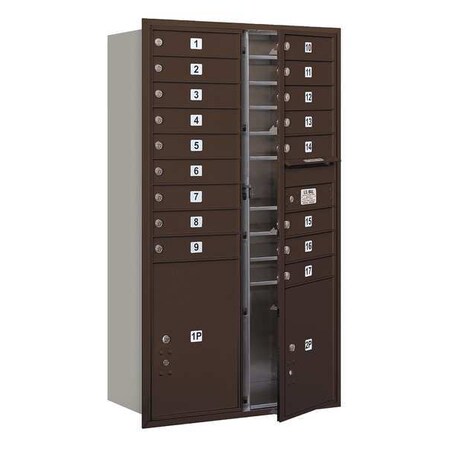 Salsbury Industries Horizontal Mailbox, Bronze, Powder Coated, 19 Doors, Recessed, USPS 3715D-17ZFU