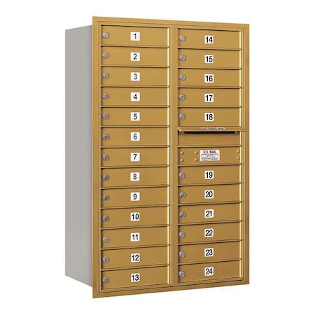 Salsbury Industries Horizontal Mailbox, Gold, Powder Coated, 24 Doors, Recessed, Private 3713D-24GRP