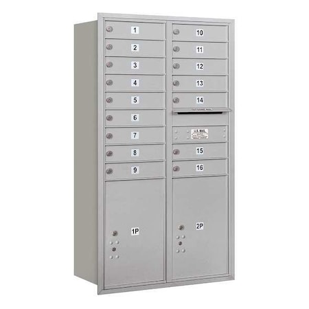 Salsbury Industries Horizontal Mailbox, Aluminum, Powder Coated, 18 Doors, Recessed, Private 3715D-16ARP