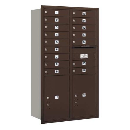 Salsbury Industries Horizontal Mailbox, Bronze, Powder Coated, 18 Doors, Recessed, Private 3715D-16ZRP