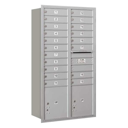Salsbury Industries Horizontal Mailbox, Aluminum, Powder Coated, 21 Doors, Recessed, USPS 3716D-19ARU