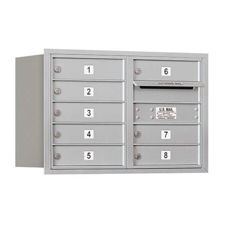 Salsbury Industries Horizontal Mailbox, Aluminum, Powder Coated, 8 Doors, Recessed, USPS 3705D-08ARU