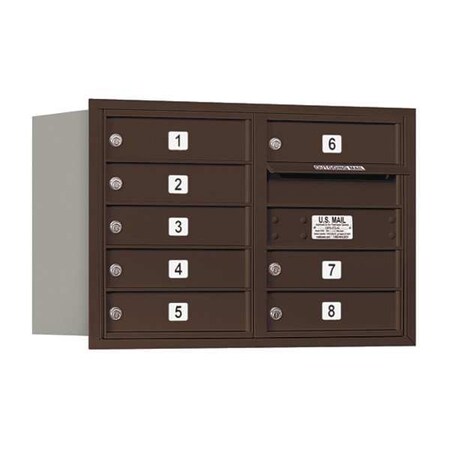 Salsbury Industries Horizontal Mailbox, Bronze, Powder Coated, 8 Doors, Recessed, Private 3705D-08ZRP