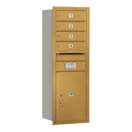 Salsbury Industries Horizontal Mailbox, Gold, Powder Coated, 5 Doors, Recessed, Private 3711S-04GRP