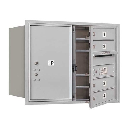 Salsbury Industries Horizontal Mailbox, Aluminum, Powder Coated, 5 Doors, Recessed, PL6 3706D-04AFU