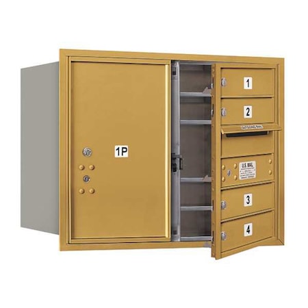 Salsbury Industries Horizontal Mailbox, Gold, Powder Coated, 5 Doors, Recessed, PL6 3706D-04GFU