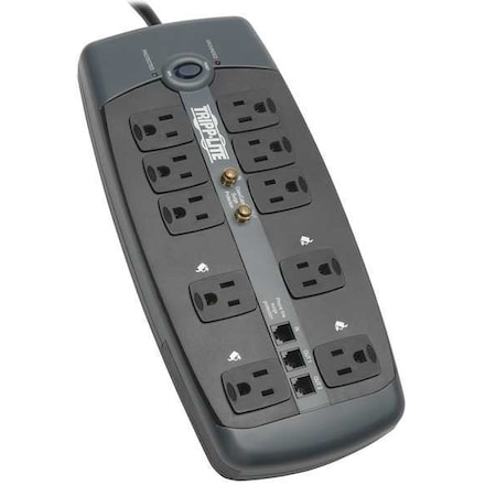 TRIPP LITE Datacom Surge Protector, 10 Outlet, Black TLP1008TELTV