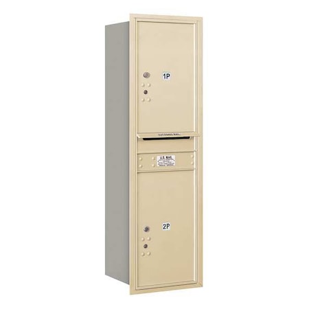 Salsbury Industries Horizontal Mailbox, Sandstone, Powder Coated, 2 Doors, Recessed, USPS 3714S-2PSRU