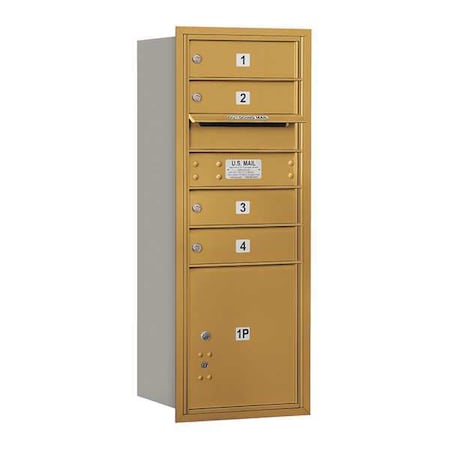Salsbury Industries Horizontal Mailbox, Gold, Powder Coated, 5 Doors, Recessed, Private 3710SA-04GRP