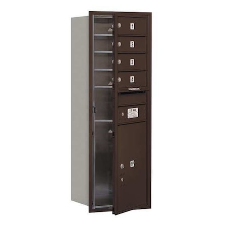 Salsbury Industries Mailbox, Bronze, Powder Coated, 5 Doors, Recessed, USPS 3711S-04ZFU