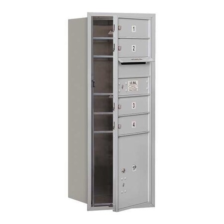 Salsbury Industries Horizontal Mailbox, Aluminum, Powder Coated, 5 Doors, Recessed, USPS 3710SA-04AFU