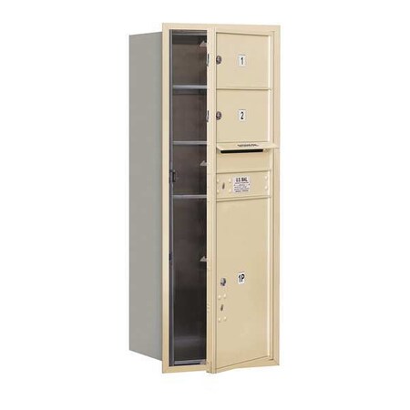 Salsbury Industries Horizontal Mailbox, Sandstone, Powder Coated, 3 Doors, Recessed, USPS 3712S-02SFU