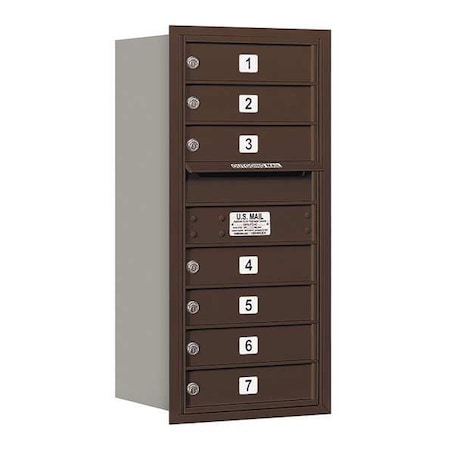 Salsbury Industries Horizontal Mailbox, Bronze, Powder Coated, 7 Doors, Recessed, USPS 3709S-07ZRU
