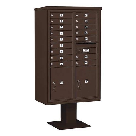 Salsbury Industries Pedestal Mailbox, Bronze, Powder Coated, 18 Doors, Pedestal, 4C 3414D-16BRZ