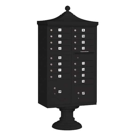 Salsbury Industries Cluster Box Unit, Black, Powder Coated, 18 Doors, Pedestal, USPS Access 3316R-BLK-U