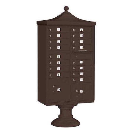 Salsbury Industries Cluster Box Unit, Bronze, Powder Coated, 18 Doors, Pedestal, USPS Access 3316R-BRZ-U