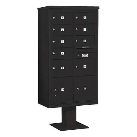 Salsbury Industries Pedestal Mailbox, Black, Powder Coated, 11 Doors, Pedestal, 4C 3416D-09BLK