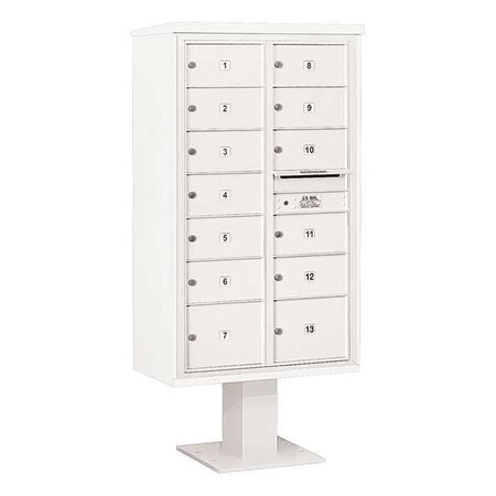 Salsbury Industries Pedestal Mailbox, White, Powder Coated, 13 Doors, Pedestal, 2C 3415D-13WHT