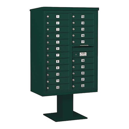 Salsbury Industries Pedestal Mailbox, Green, Powder Coated, 22 Doors, Pedestal, 4C 3412D-22GRN