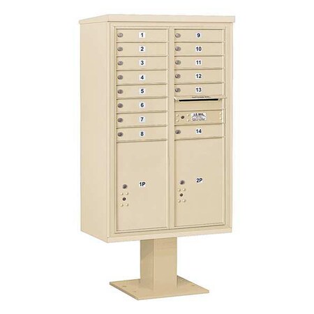 Salsbury Industries Pedestal Mailbox, Sandstone, Powder Coated, 16 Doors, Pedestal, 4C 3414D-14SAN