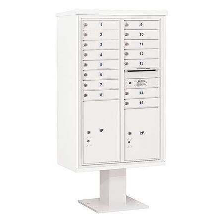 Salsbury Industries Pedestal Mailbox, White, Powder Coated, 17 Doors, Pedestal, 4C 3414D-15WHT