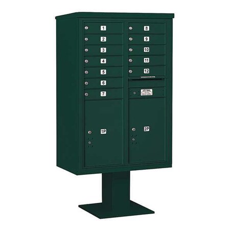 Salsbury Industries Pedestal Mailbox, Green, Powder Coated, 14 Doors, Pedestal, 4C 3413D-12GRN