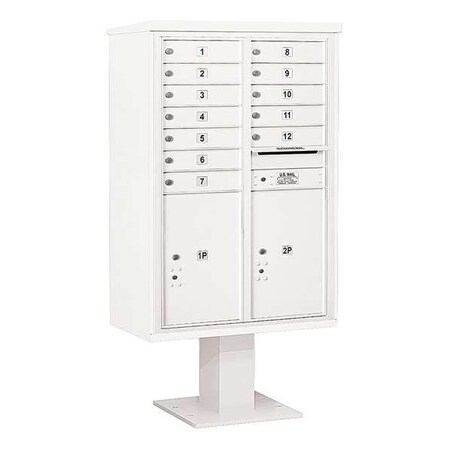 Salsbury Industries Pedestal Mailbox, White, Powder Coated, 14 Doors, Pedestal, 4C 3413D-12WHT