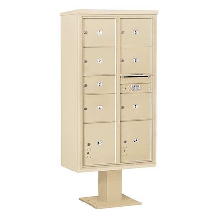 Salsbury Industries Pedestal Mailbox, Sandstone, Powder Coated, 9 Doors, Pedestal, 4C 3416D-07SAN