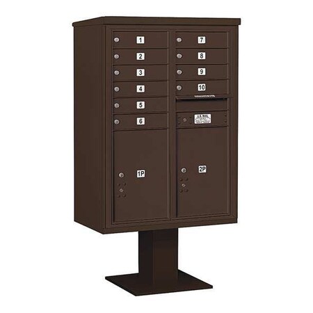 Salsbury Industries Pedestal Mailbox, Bronze, Powder Coated, 12 Doors, Pedestal, 4C 3412D-10BRZ