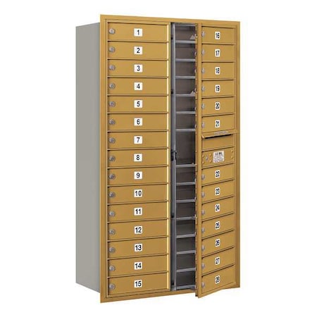 Salsbury Industries Horizontal Mailbox, Gold, Powder Coated, 28 Doors, Recessed, Private 3715D-28GFP