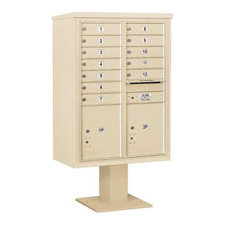 Salsbury Industries Pedestal Mailbox, Sandstone, Powder Coated, 14 Doors, Pedestal, 4C 3412D-12SAN