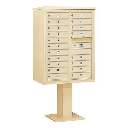 Salsbury Industries Pedestal Mailbox, Sandstone, Powder Coated, 19 Doors, Pedestal, 4C 3411D-19SAN