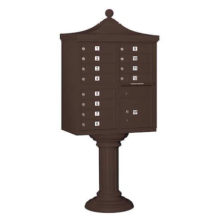 Salsbury Industries Cluster Box Unit, Bronze, Powder Coated, 13 Doors, Pedestal, USPS Access 3312R-BRZ-U