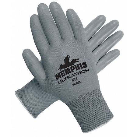 MCR SAFETY Polyurethane Coated Gloves, Palm Coverage, Gray, L, PR 9696L