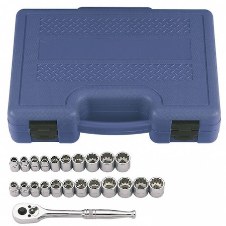Westward 3/8 in Drive Socket Wrench Set Metric, SAE 23 Pieces 1/4 in to 3/4 in, 8 mm to 19 mm , Chrome 33M312